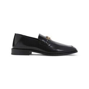 Amiri Polished Black Leather Loafers With Gold Chain Emblem - NWT